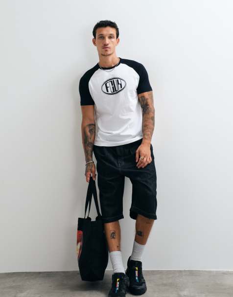 French Connection logo short sleeve raglan t-shirt in white - view 1