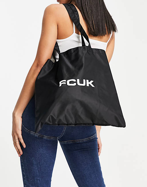 French connection logo tote bag in black and white