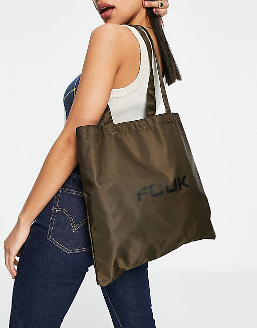 French connection logo tote bag in khaki
