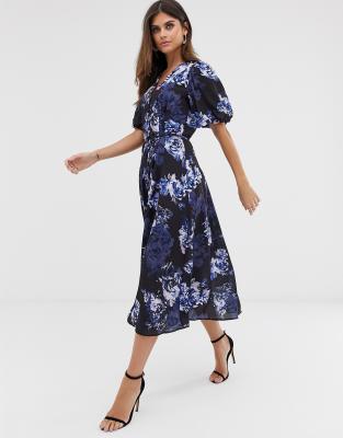 French Connection Long Button Down Floral Maxi Dress-blue | ModeSens