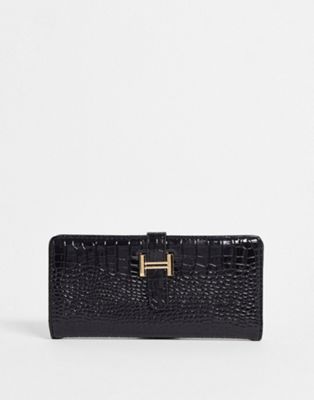 French Connection long croc print purse in black
