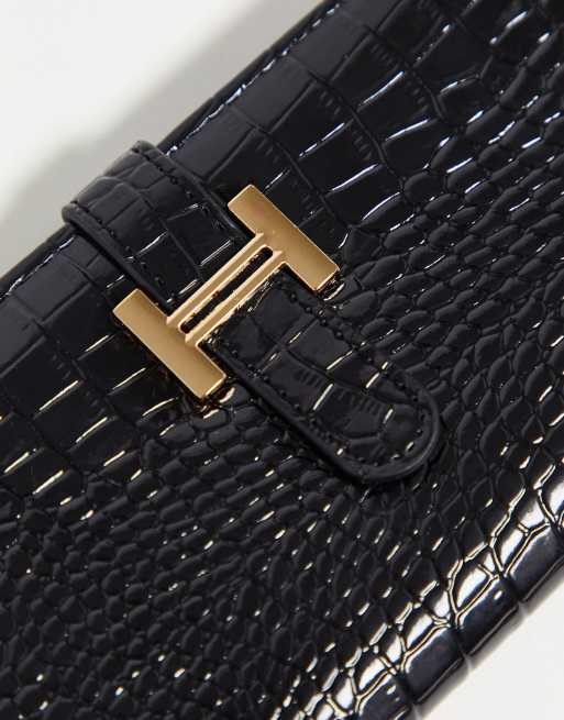 French Connection long croc print purse in black