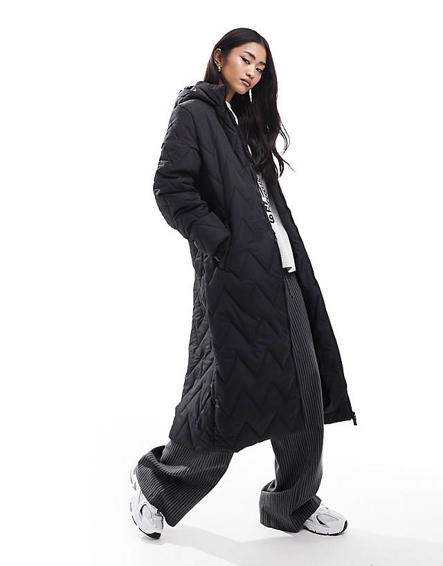 French Connection - long length chevron padded jacket in black