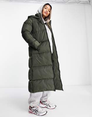 French Connection Long Length Hooded Padded Jacket In Khaki-green