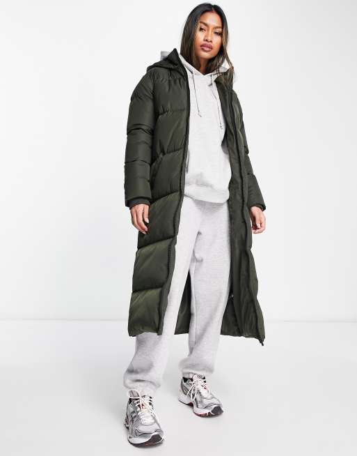 French Connection long length hooded padded jacket in khaki ASOS