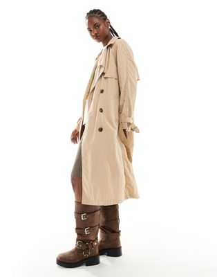 French Connection Long Lightweight Trenchcoat In Stone-neutral