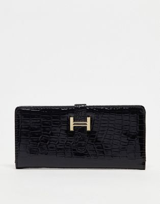 French Connection long moc croc purse in black