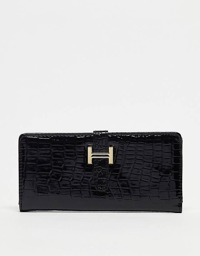 French Connection - long moc croc purse in black