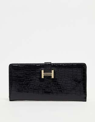 French Connection long moc croc wallet in black