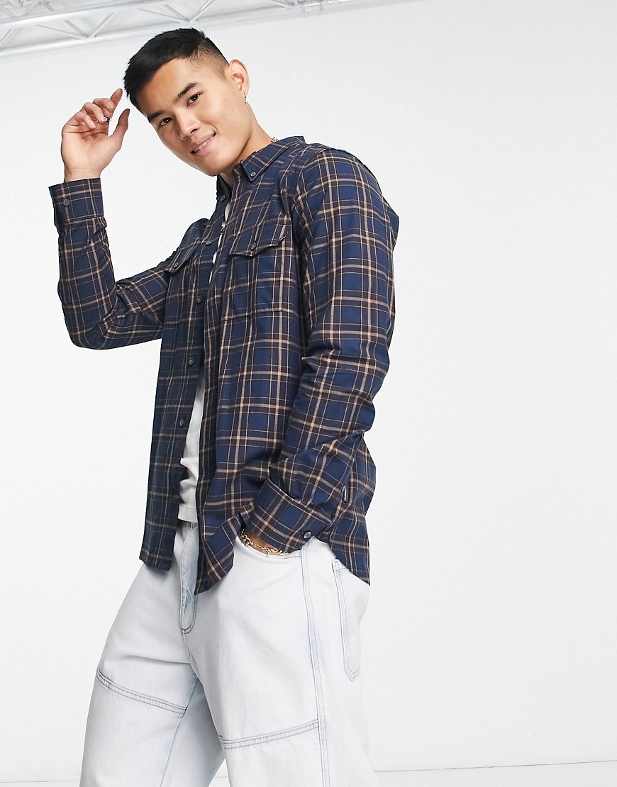 French Connection long sleeve 2 pocket check flannel shirt in navy