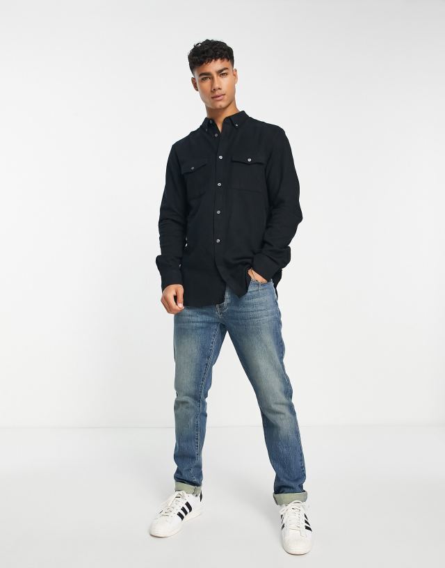 French Connection - long sleeve 2 pocket flannel shirt in black