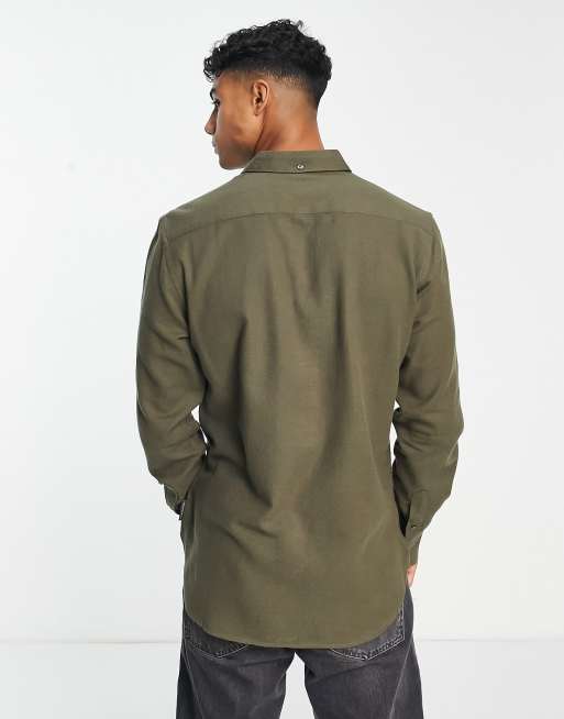 French Connection long sleeve 2 pocket flannel shirt in khaki