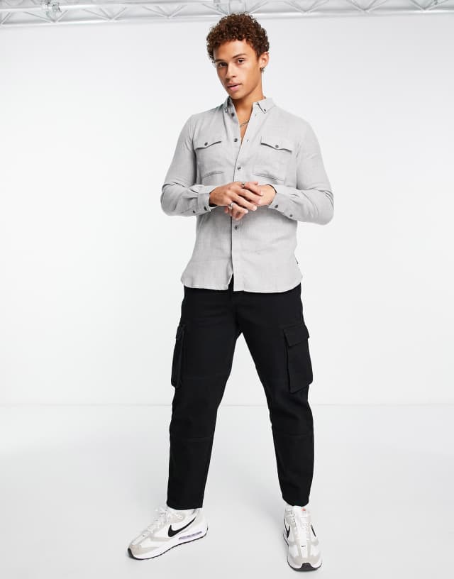 French Connection long sleeve 2 pocket flannel shirt in light gray