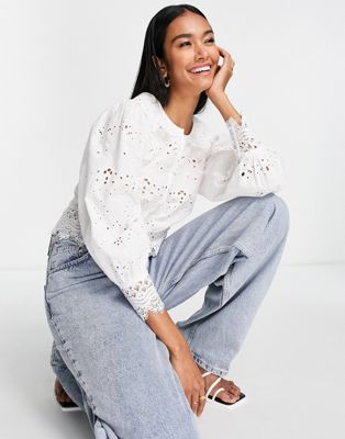 French Connection long sleeve blouse in delicate broderie - ASOS Price Checker