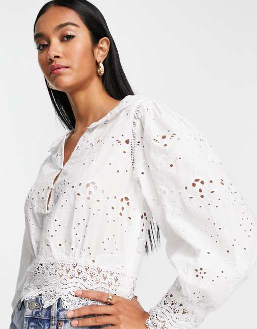 Blouse with broderie anglaise new arrivals