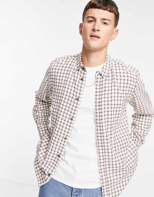 French Connection long sleeve box check flannel shirt in ecru chateux