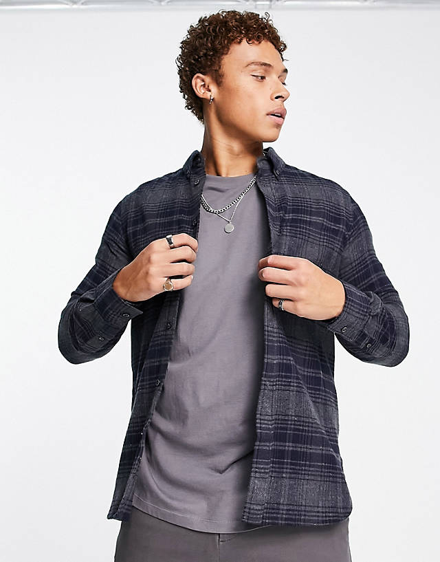 French Connection - long sleeve check flannel shirt in blue