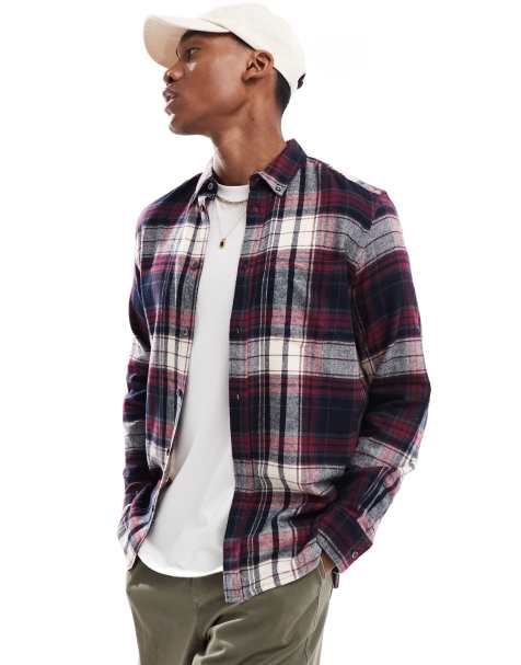 French Connection long sleeve check flannel shirt in burgundy - view 1
