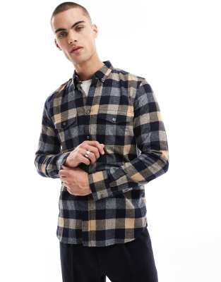 French Connection long sleeve check flannel shirt in camel-Neutral