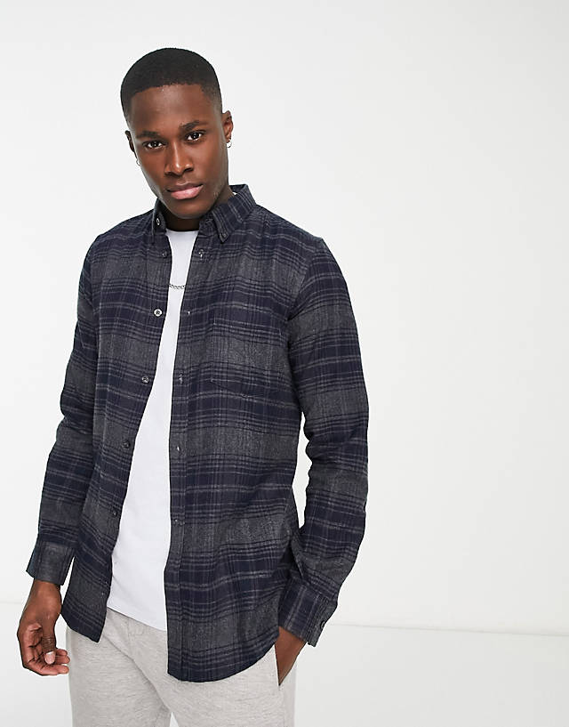 French Connection - long sleeve check flannel shirt in charcoal