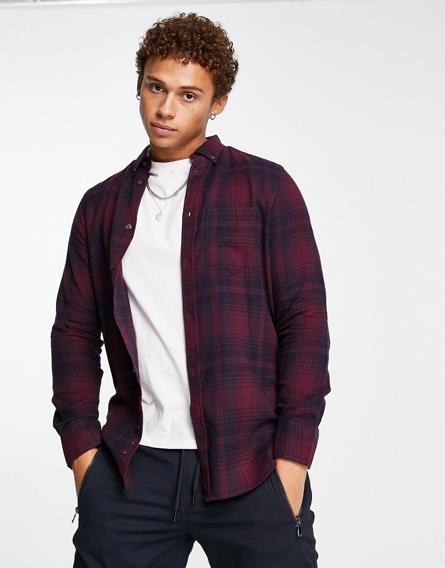 French Connection Long Sleeve Check Flannel Shirt In Chateaux-red
