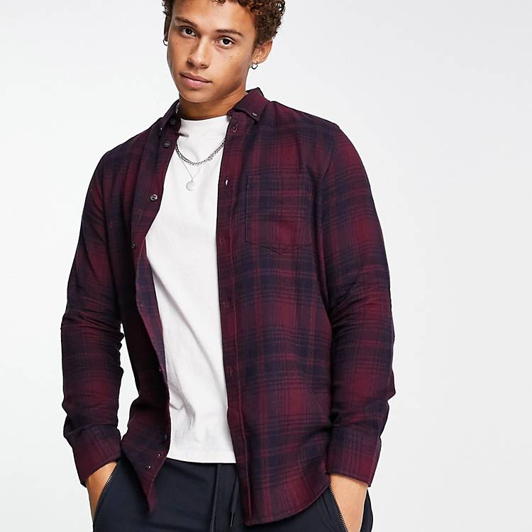 French Connection long sleeve check flannel shirt in chateux | ASOS