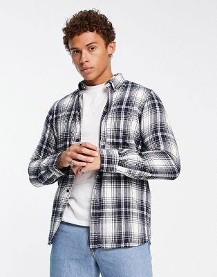 French Connection long sleeve check flannel shirt in white and black