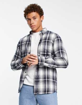 Shop French Connection Long Sleeve Check Flannel Shirt In White And Black