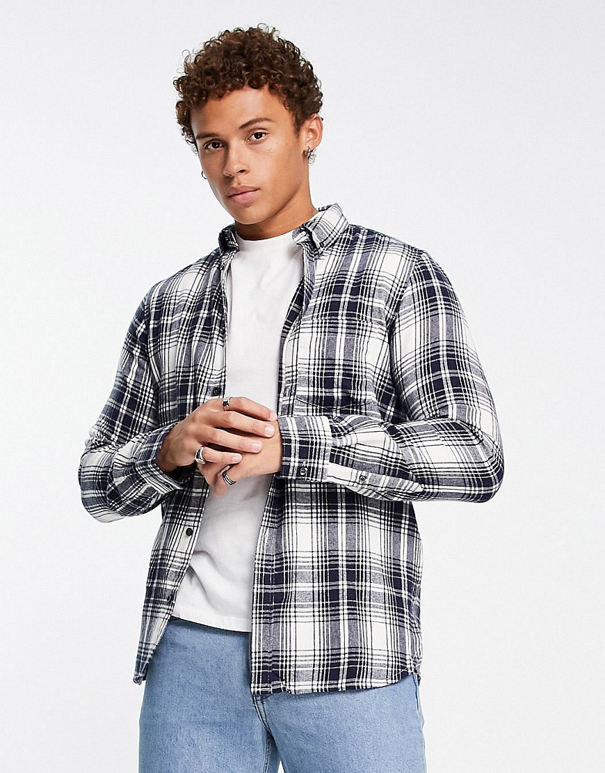 French Connection long sleeve check flannel shirt in white and black
