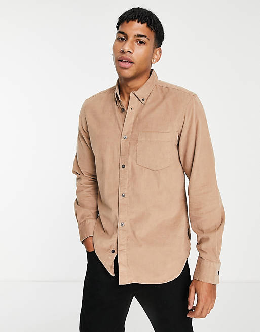 French Connection long sleeve cord shirt in camel