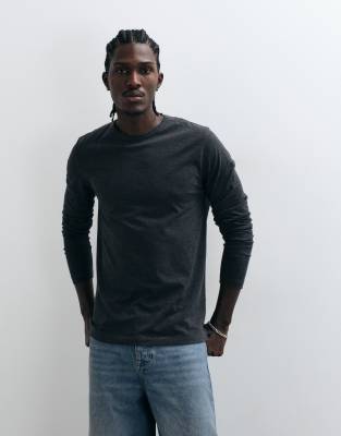 French Connection Long Sleeve Crew Neck T-shirt In Gray