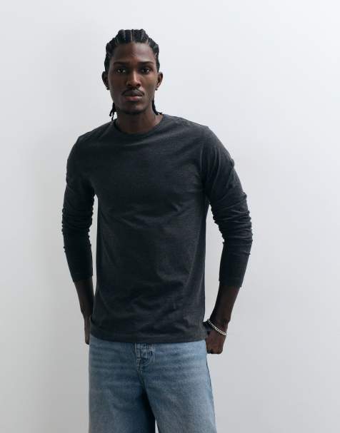 French Connection long sleeve crew neck t-shirt in charcoal - view 1
