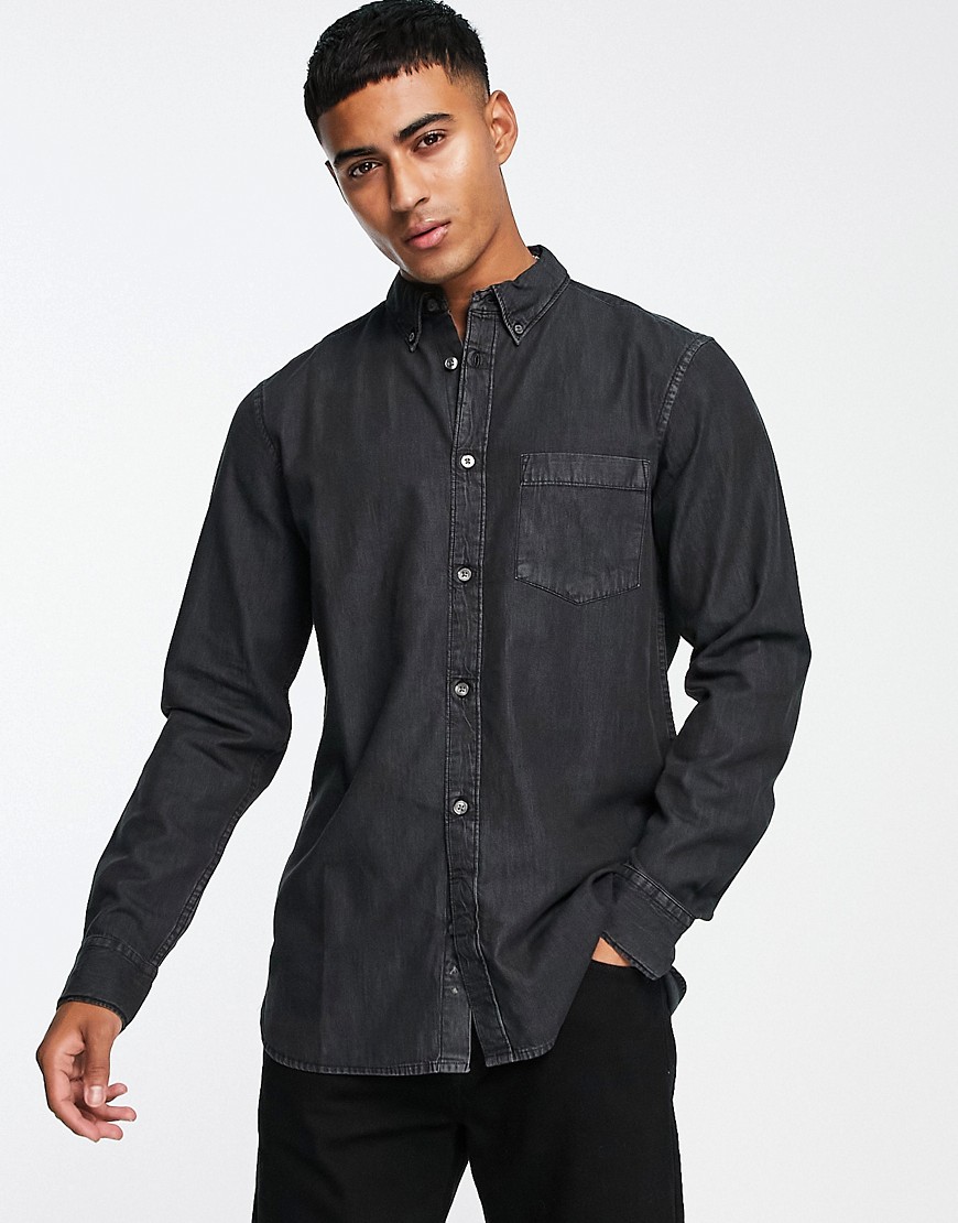 French Connection Tall Long Sleeve Denim Shirt In Black