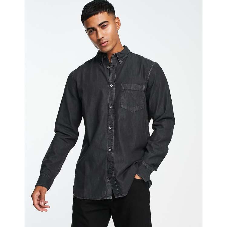 Long black denim on sale shirt