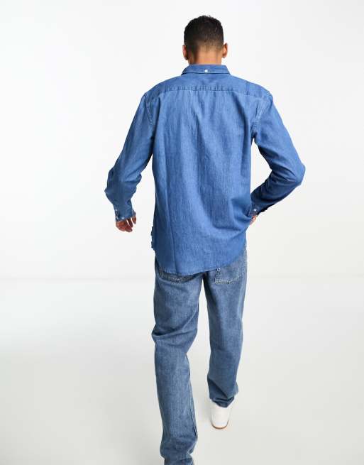French Connection long sleeve denim shirt in mid blue ASOS
