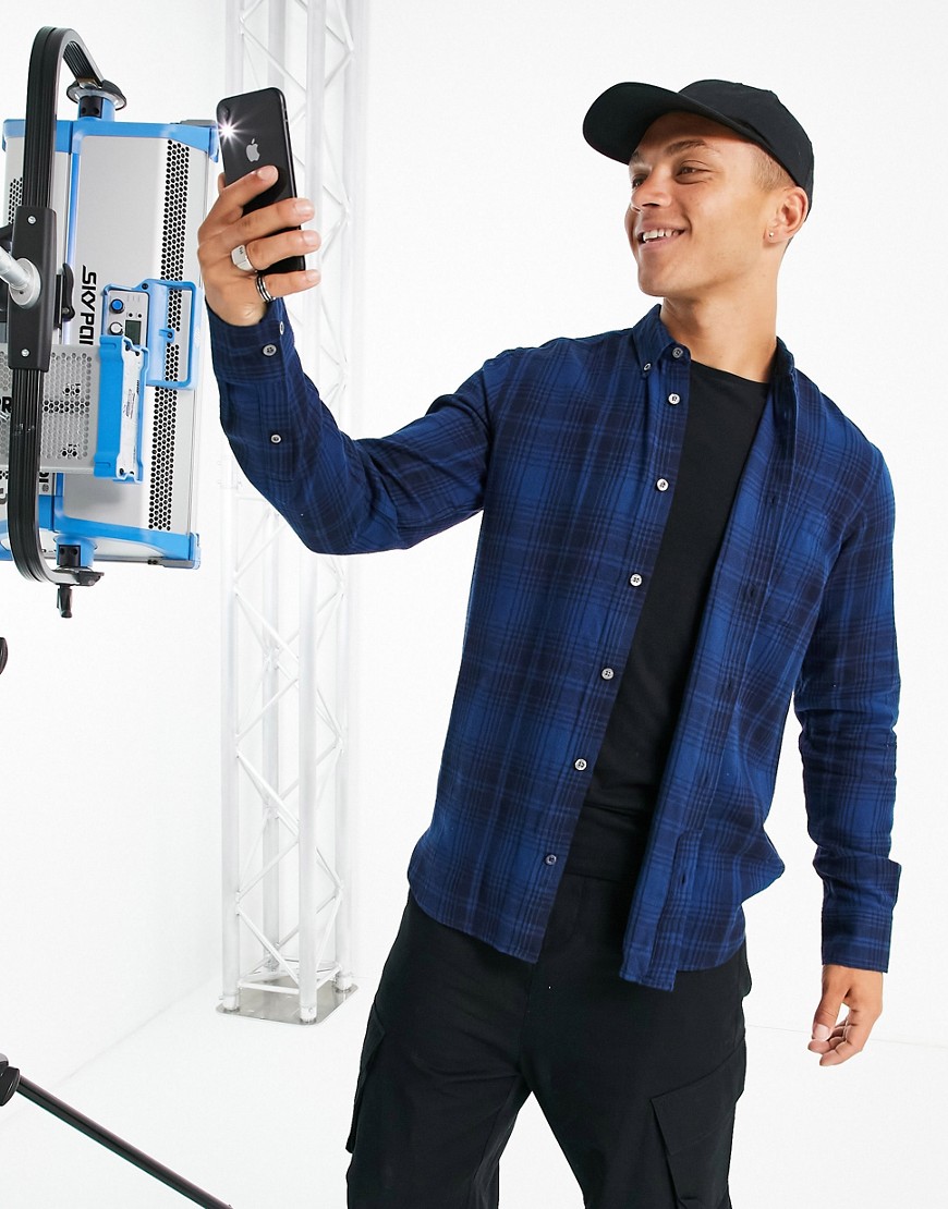 French Connection long sleeve flannel shirt in blue