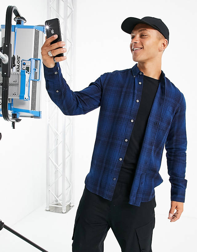 French Connection - long sleeve flannel shirt in blue