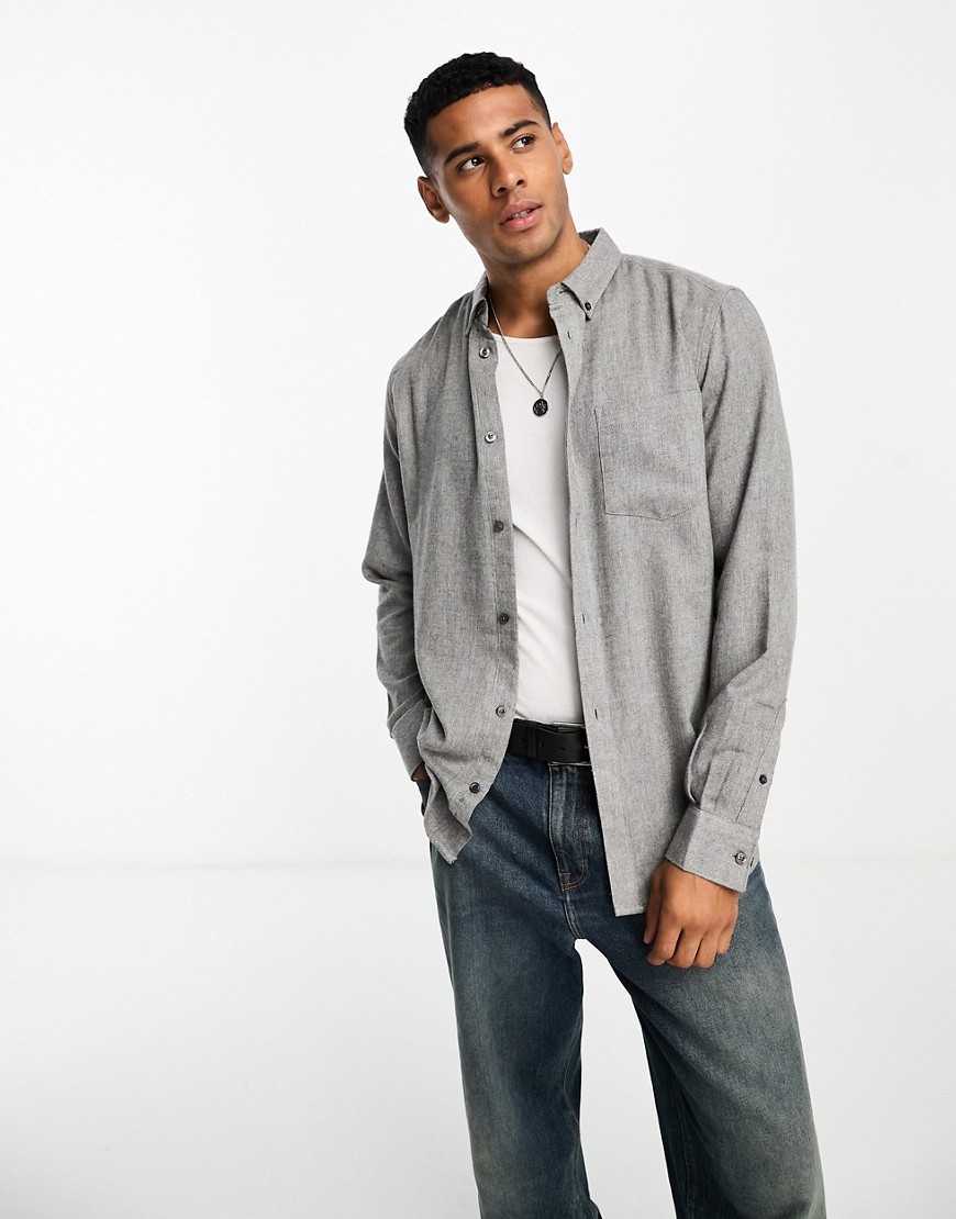 French Connection Long Sleeve Flannel Shirt In Light Gray
