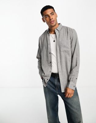 French Connection long sleeve flannel shirt in light grey - ASOS Price Checker