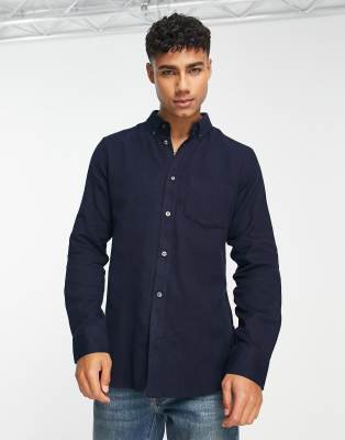 French Connection Long Sleeve 2 Pocket Flannel Shirt In Black In Navy