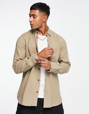 French Connection long sleeve flannel shirt in stone