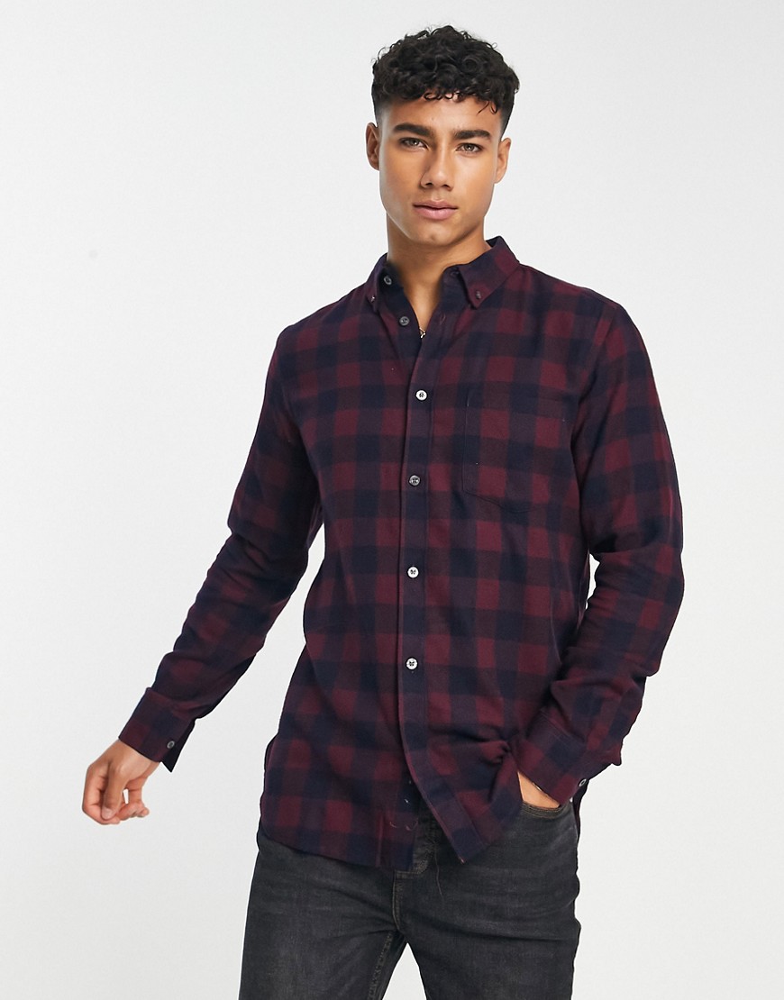 French Connection long sleeve gingham check flannel shirt in chateux-Red