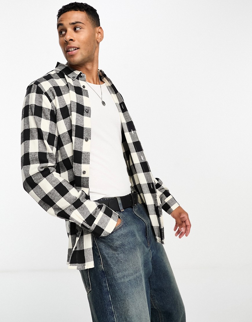 French Connection long sleeve gingham check flannel shirt in ecru-White