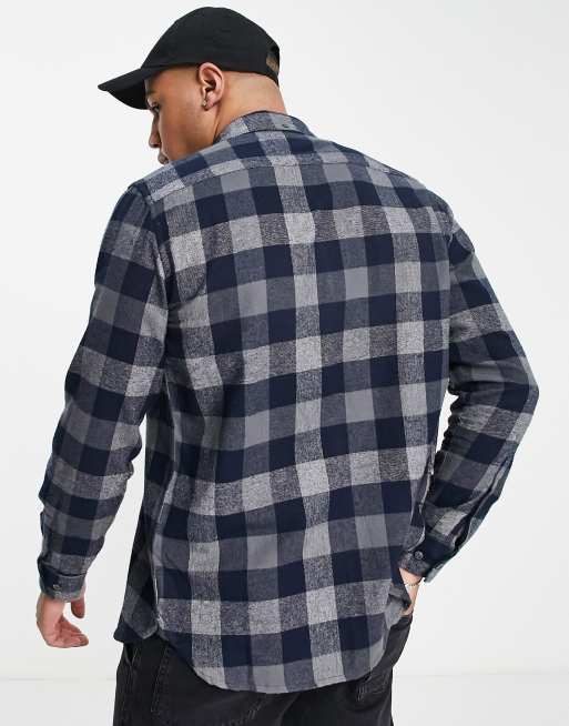 French Connection long sleeve gingham check flannel shirt in navy, 2 of 4