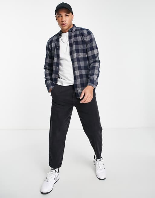 French Connection long sleeve gingham check flannel shirt in navy, 4 of 4
