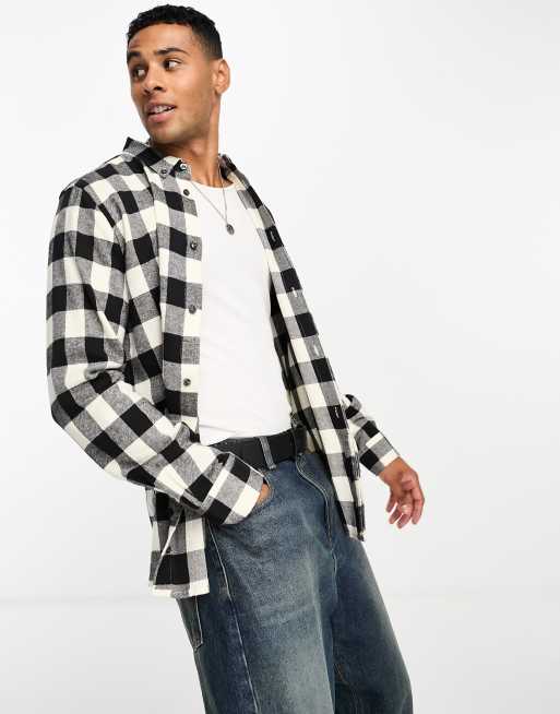 White Plaid Flannel - Mens Long-Sleeve