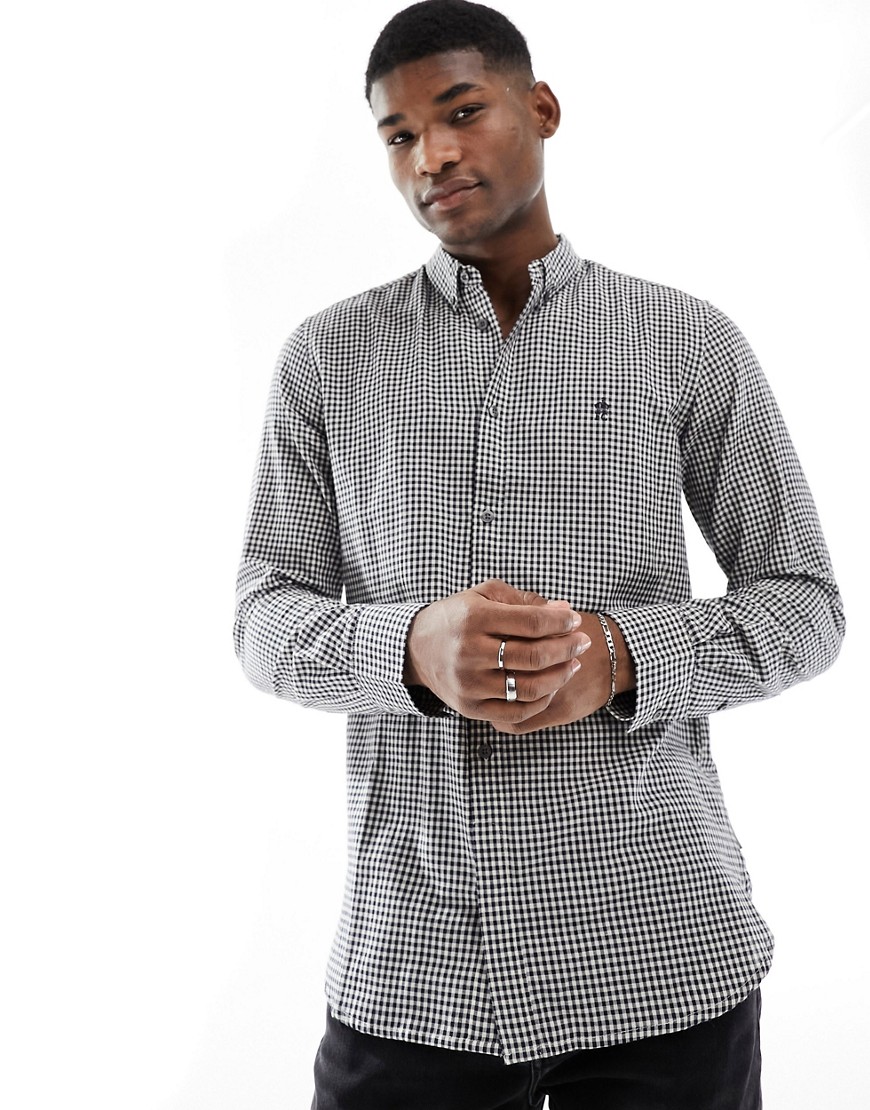 French Connection long sleeve gingham shirt in burgundy-Navy