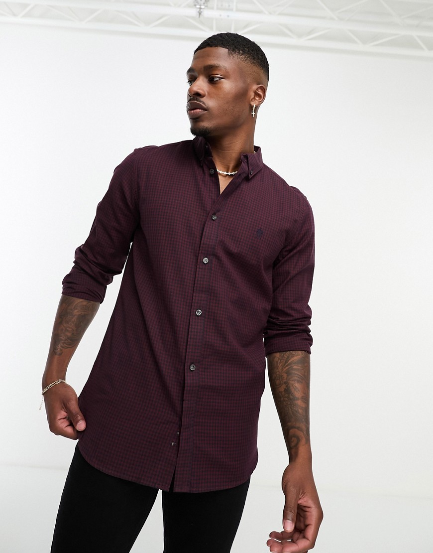 French Connection long sleeve gingham shirt in burgundy-Red