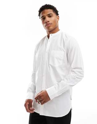 French Connection long sleeve henley shirt with single breast pocket in white