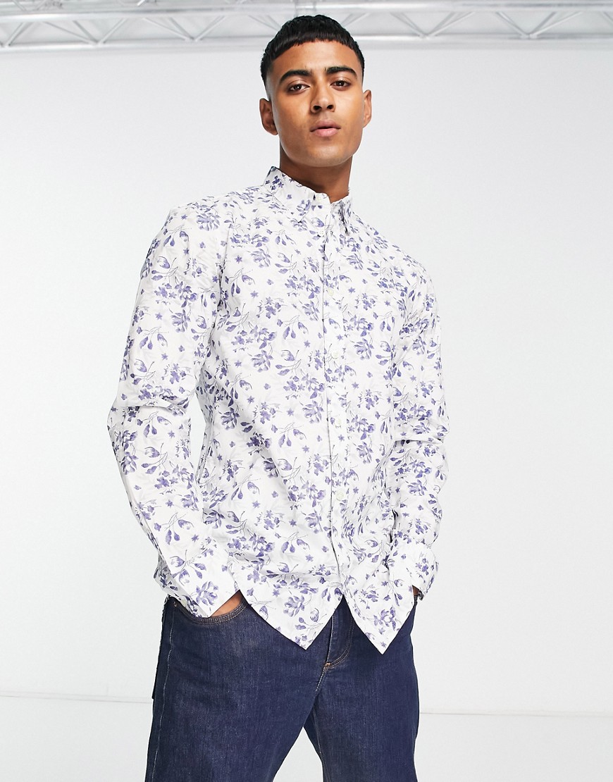 French Connection Long Sleeve Ink Floral Shirt In Multi